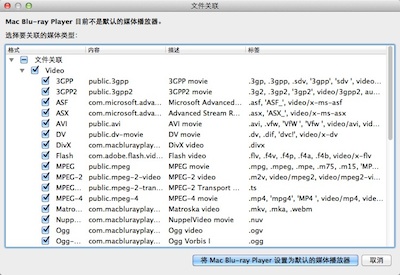 blurayplayer视频格式关联