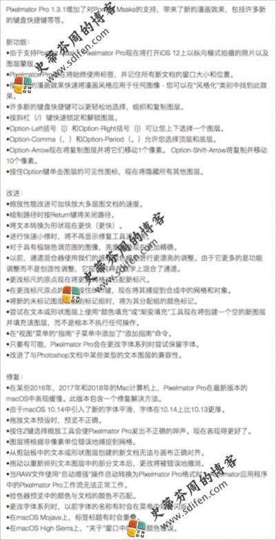 Pixelmator Pro 1.3.1 更新内容