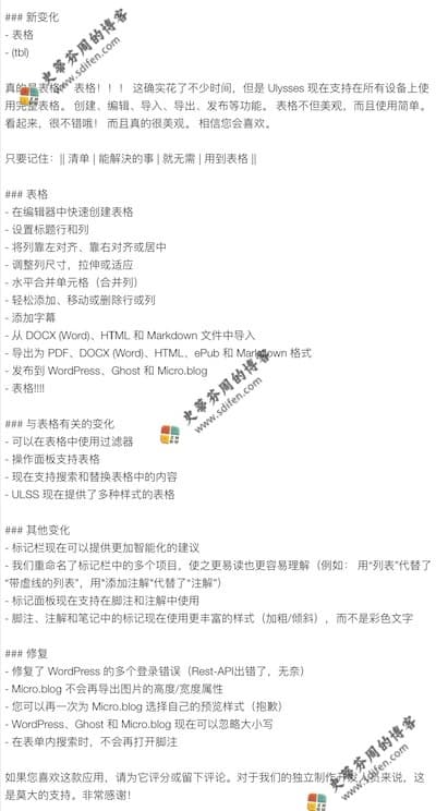 Ulysses 27 更新内容 Ulysses 27 更新内容